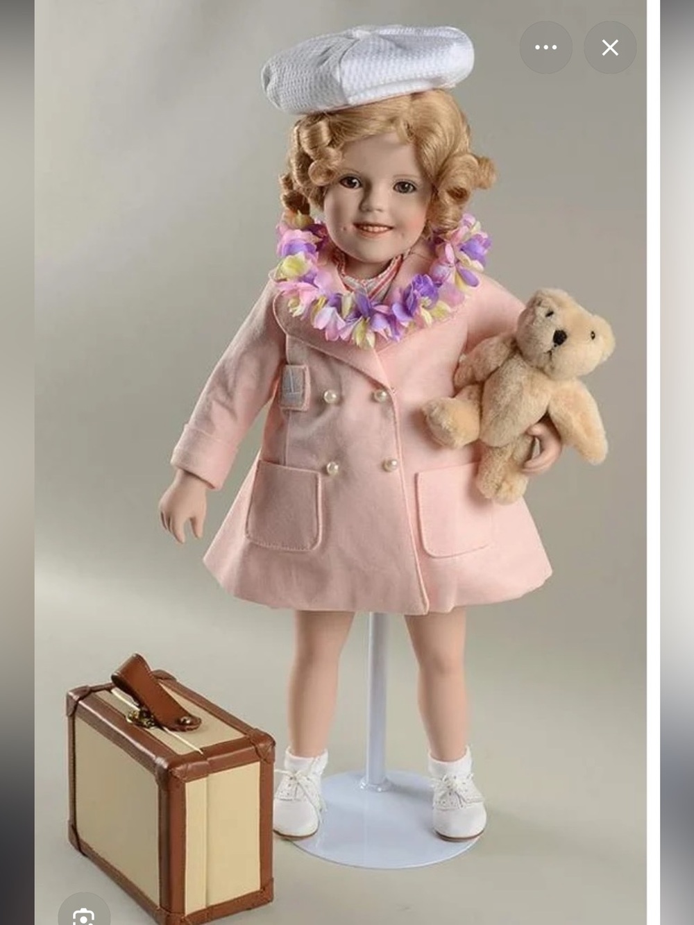 Danbury Mint Shirley Temple Doll in Pink Coat with Bear - First Vacation